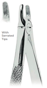 Extracting Forceps With serrated tips for Upper canines Fig. 107