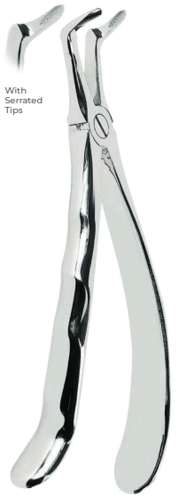 Extracting Forceps with Coderella handle With serrated tips for Lower roots  Fig. 45