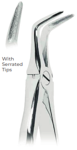 Extracting Forceps with Coderella handle With serrated tips for  Lower roots  Fig. 145