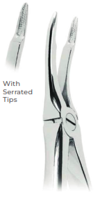 Extracting Forceps with Coderella handle With serrated tips for  Upper roots   Fig. 349